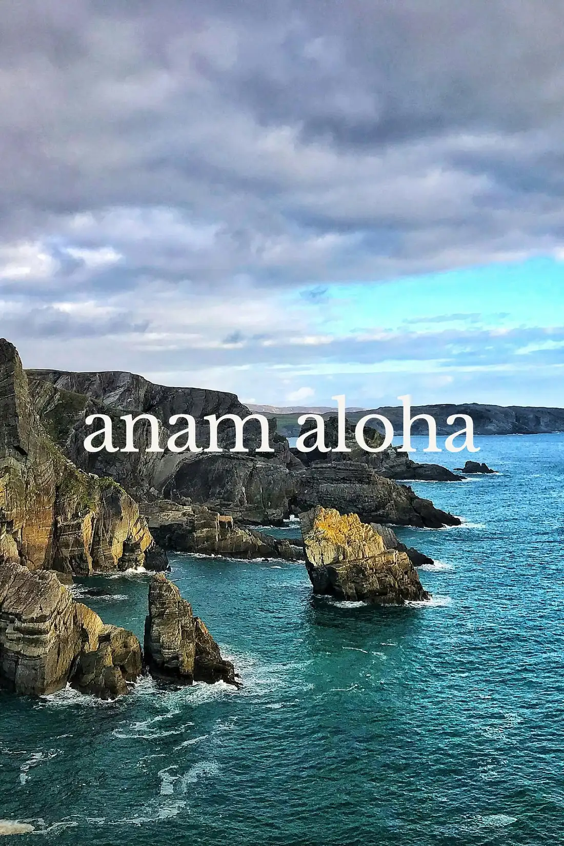 anam aloha: coastal cliffs and turquoise water, Aoife's brand